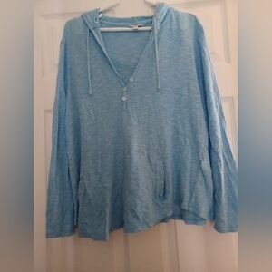 J. Jill Womens Size L Light Blue Hoodrd Pockets Linen Blend Top